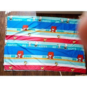 Peanuts Snoopy & Friends Twin Flat Sheet Blue Red White Striped Kids Bedding Cot